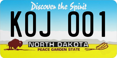 ND license plate KOJ001