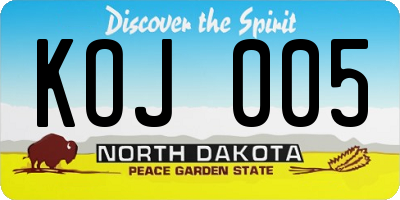 ND license plate KOJ005