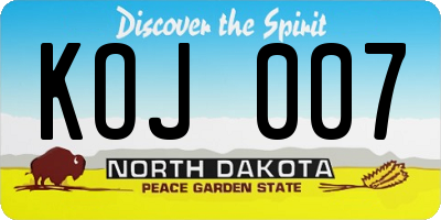 ND license plate KOJ007