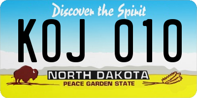 ND license plate KOJ010