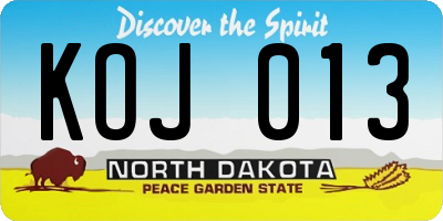 ND license plate KOJ013