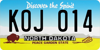 ND license plate KOJ014