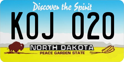 ND license plate KOJ020
