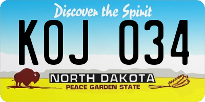 ND license plate KOJ034