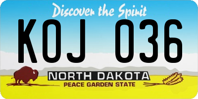 ND license plate KOJ036