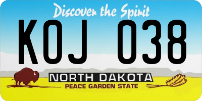 ND license plate KOJ038