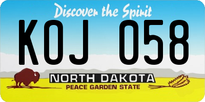 ND license plate KOJ058