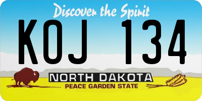 ND license plate KOJ134