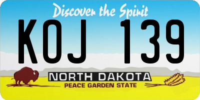 ND license plate KOJ139