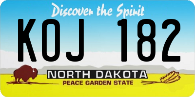 ND license plate KOJ182