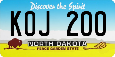 ND license plate KOJ200
