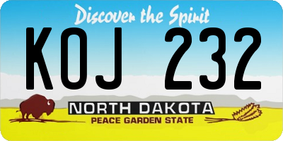 ND license plate KOJ232
