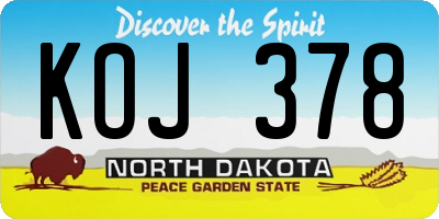 ND license plate KOJ378