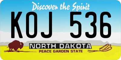 ND license plate KOJ536