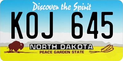 ND license plate KOJ645