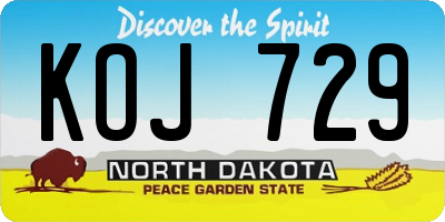 ND license plate KOJ729