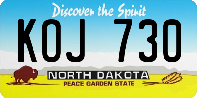 ND license plate KOJ730