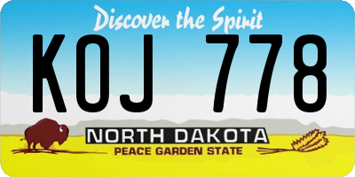 ND license plate KOJ778
