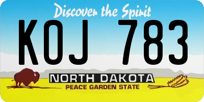 ND license plate KOJ783