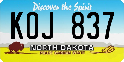 ND license plate KOJ837