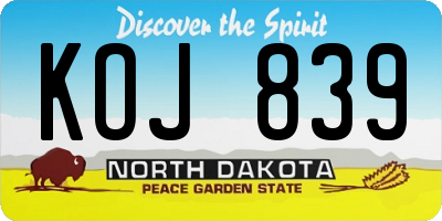 ND license plate KOJ839