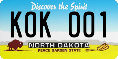 ND license plate KOK001