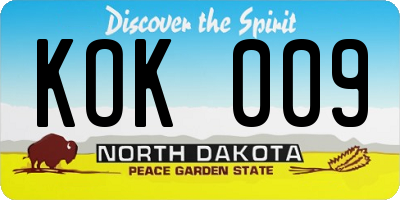 ND license plate KOK009