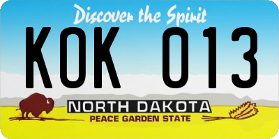 ND license plate KOK013