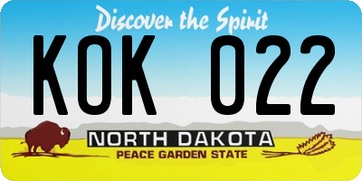 ND license plate KOK022