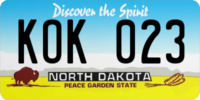 ND license plate KOK023