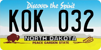 ND license plate KOK032