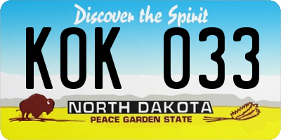 ND license plate KOK033