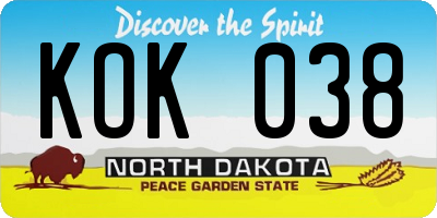 ND license plate KOK038