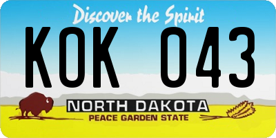 ND license plate KOK043