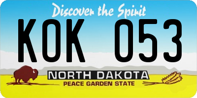 ND license plate KOK053