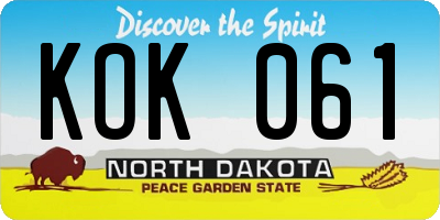 ND license plate KOK061