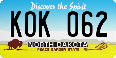 ND license plate KOK062