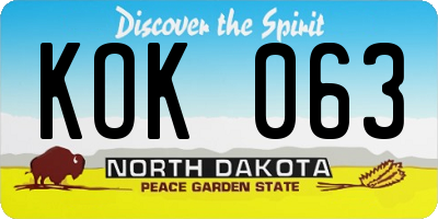 ND license plate KOK063