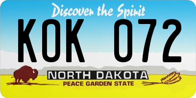 ND license plate KOK072
