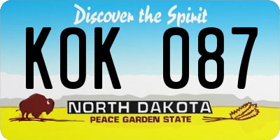 ND license plate KOK087