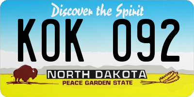 ND license plate KOK092