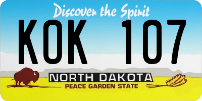 ND license plate KOK107