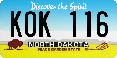 ND license plate KOK116