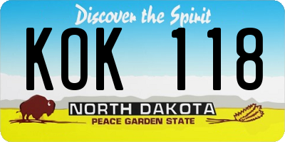 ND license plate KOK118