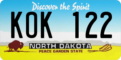 ND license plate KOK122