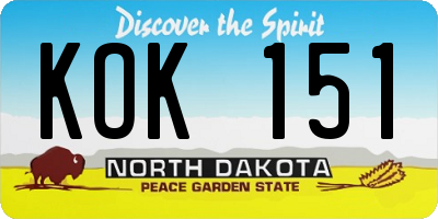 ND license plate KOK151