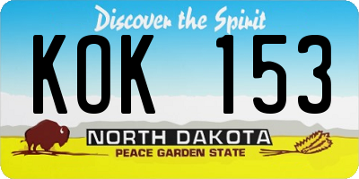 ND license plate KOK153