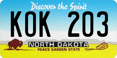 ND license plate KOK203