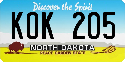 ND license plate KOK205