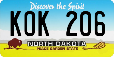 ND license plate KOK206
